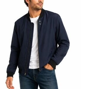 Bomber Jacket Navy Blue L Full Zip Windbreaker with O-Ring Logo Mens NWOT